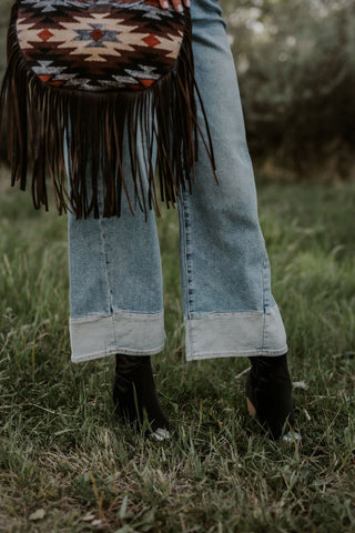 Two Tone Hem Seamed Slim Wide Jean - Allure Boutique WY