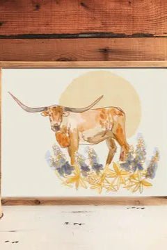 TX Longhorn + Bluebonnet Art Print - 8x10 - Allure Boutique WY
