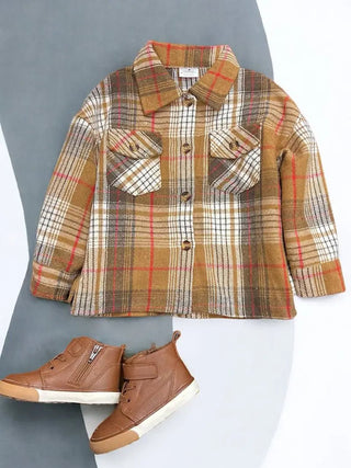 Unisex Kids Brown Plaid Flannel Shirt - Allure Boutique WY