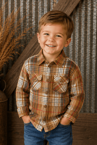 Unisex Kids Brown Plaid Flannel Shirt - Allure Boutique WY