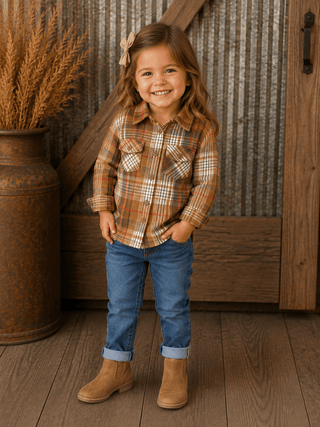 Unisex Kids Brown Plaid Flannel Shirt - Allure Boutique WY