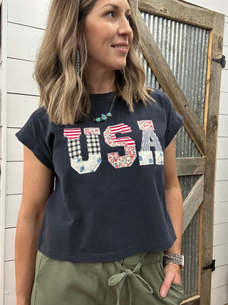 USA Patch Detail Crop Tee - Allure Boutique WY