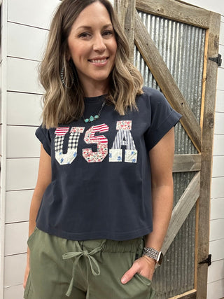 USA Patch Detail Crop Tee - Allure Boutique WY