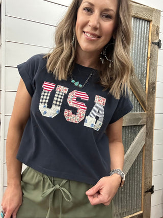 USA Patch Detail Crop Tee - Allure Boutique WY