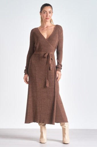 V - Neck Sweater Dress with Tie - Allure Boutique WY