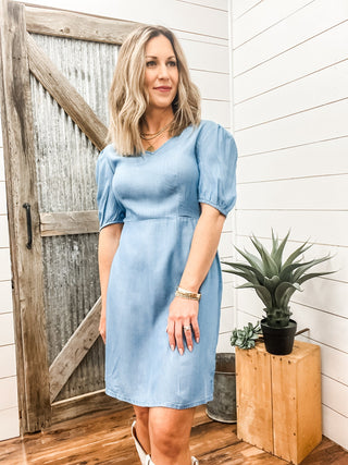 V - Neck Tencel Tie Back Mini Dress - Allure Boutique WY
