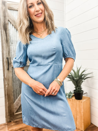 V - Neck Tencel Tie Back Mini Dress - Allure Boutique WY