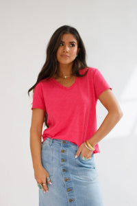 Vanya V - neck Short Sleeve Top Raspberry - Allure Boutique WY