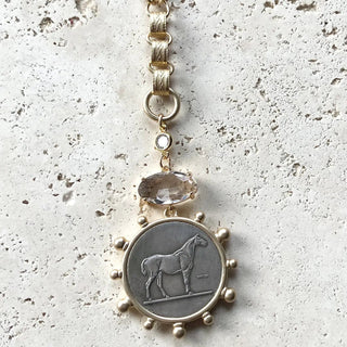 Vintage Lariat Horse Coin Necklace with Crystal Connector - Allure Boutique WY