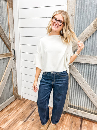 Viscose Mock Neck Short Sleeve Boxy Sweater - Allure Boutique WY