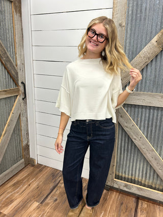 Viscose Mock Neck Short Sleeve Boxy Sweater - Allure Boutique WY