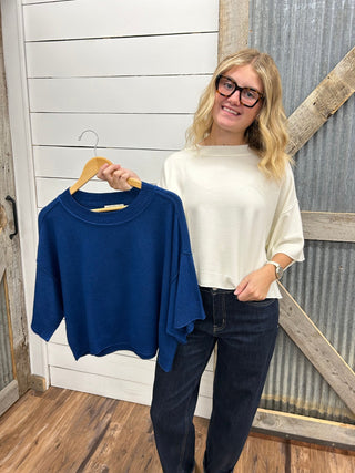 Viscose Mock Neck Short Sleeve Boxy Sweater - Allure Boutique WY