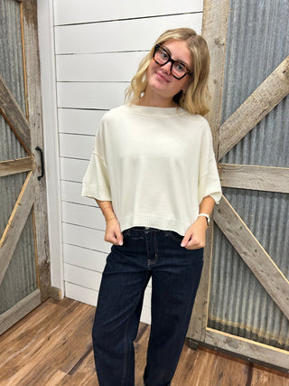 Viscose Mock Neck Short Sleeve Boxy Sweater - Allure Boutique WY