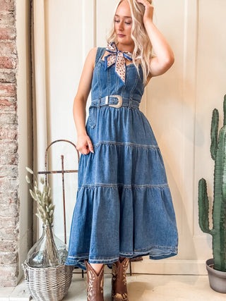 Western Buckle High Low Denim Dress - Allure Boutique WY
