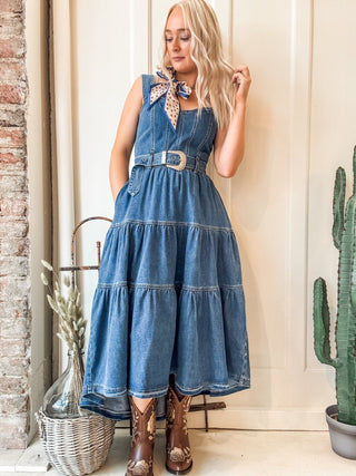 Western Buckle High Low Denim Dress - Allure Boutique WY