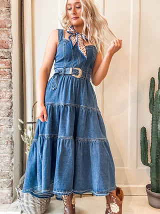 Western Buckle High Low Denim Dress - Allure Boutique WY