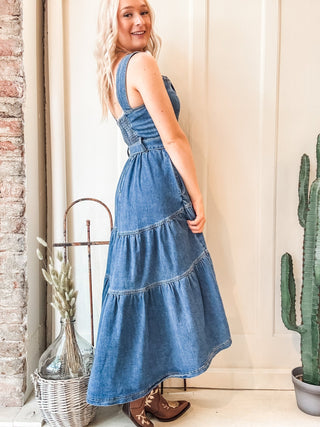 Western Buckle High Low Denim Dress - Allure Boutique WY