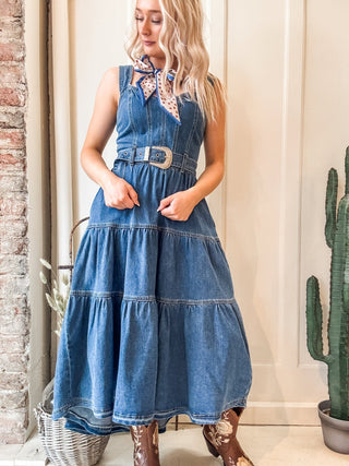 Western Buckle High Low Denim Dress - Allure Boutique WY
