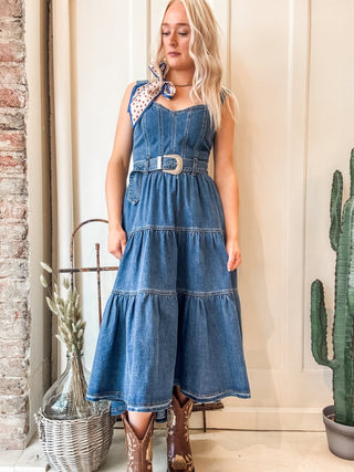 Western Buckle High Low Denim Dress - Allure Boutique WY
