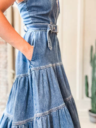 Western Buckle High Low Denim Dress - Allure Boutique WY