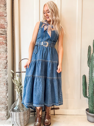 Western Buckle High Low Denim Dress - Allure Boutique WY