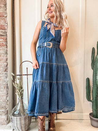 Western Buckle High Low Denim Dress - Allure Boutique WY