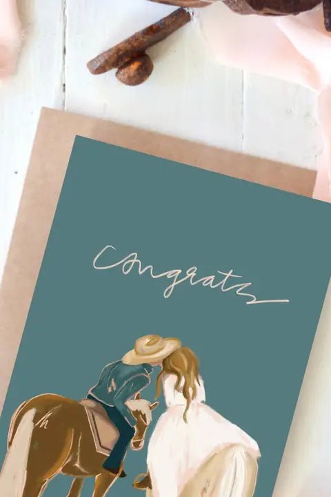 Western Horseback Couple Wedding Card - Allure Boutique WY