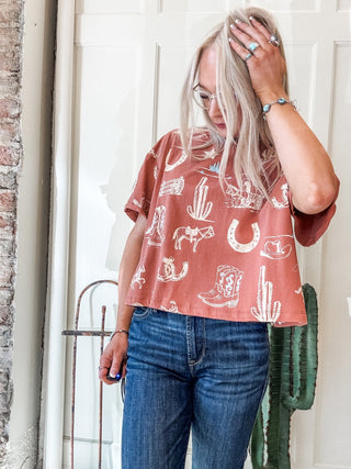 Western Print Boxy Tee - Allure Boutique WY