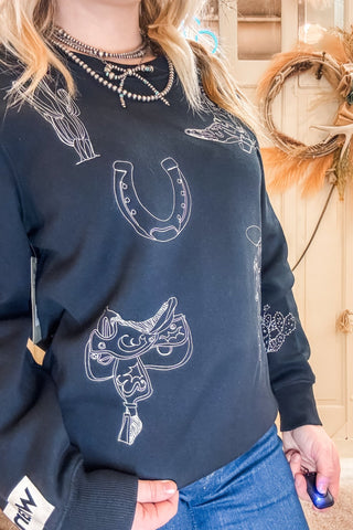 Western Print Crew Neck Sweatshirt - Allure Boutique WY