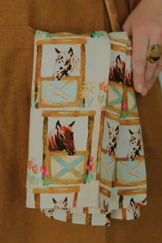 Western Spring Horses in the Barn with Flowers Tea Towel - Allure Boutique WY