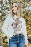 White Bucking Bronco Thermal Shirt - Allure Boutique WY