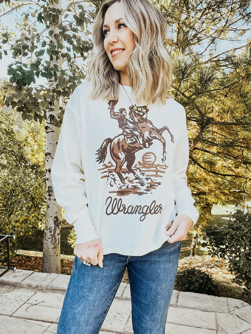 White Bucking Bronco Thermal Shirt - Allure Boutique WY