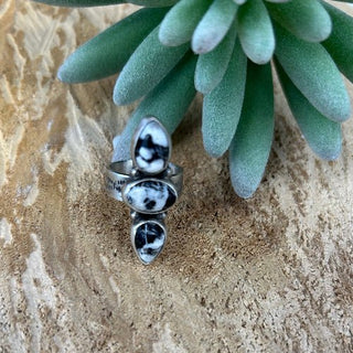 White Buffalo 3 Stone ring 8 - Allure Boutique WY