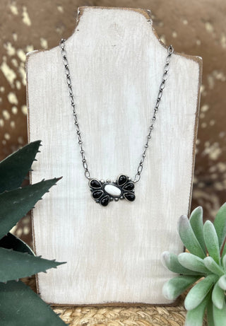 White Buffalo + Black Onyx Bow Necklace - Allure Boutique WY
