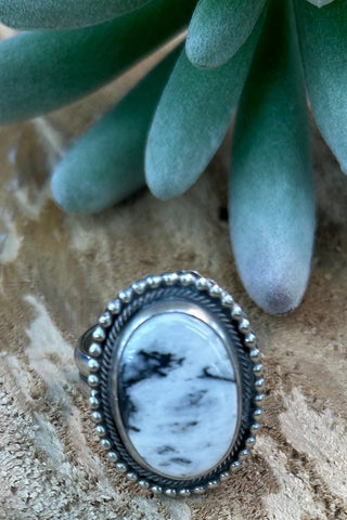 White Buffalo + Sterling Silver Adjustable Ring - Allure Boutique WY