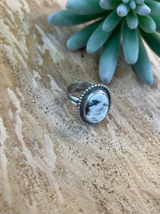 White Buffalo + Sterling Silver Adjustable Ring - Allure Boutique WY