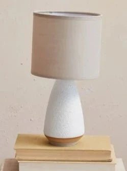 White Coarse Stoneware Table Lamp with Linen Shade - Allure Boutique WY