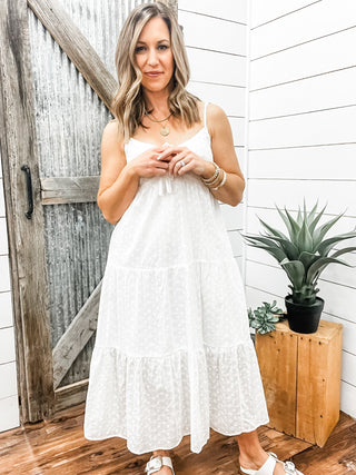 White Eyelet Tiered Midi Dress - Allure Boutique WY