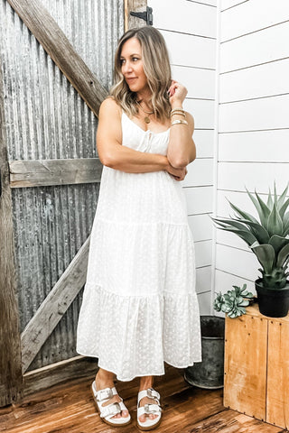 White Eyelet Tiered Midi Dress - Allure Boutique WY
