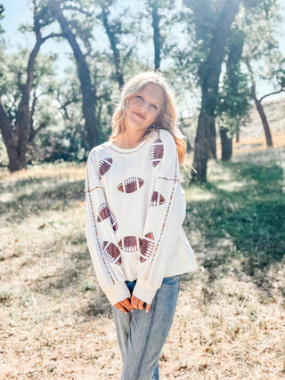 White Sequin Football Sweatshirt - Allure Boutique WY