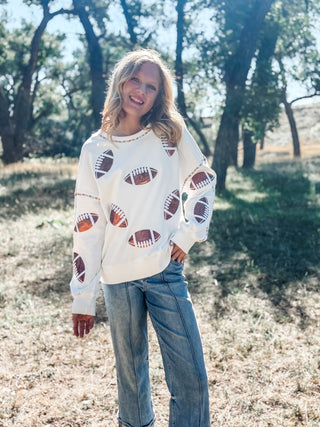White Sequin Football Sweatshirt - Allure Boutique WY