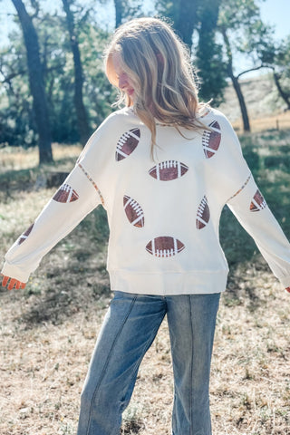 White Sequin Football Sweatshirt - Allure Boutique WY