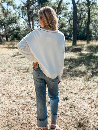 White Sequin Football Sweatshirt - Allure Boutique WY