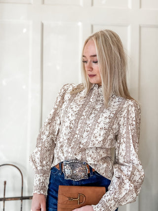 White Western Puff Sleeve Blouse - Allure Boutique WY