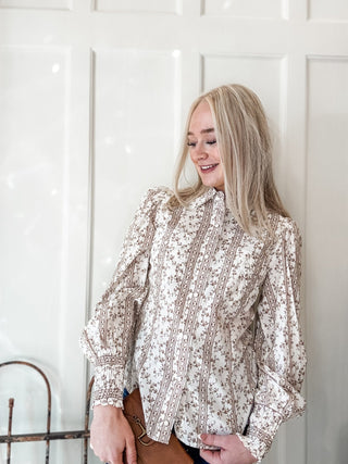 White Western Puff Sleeve Blouse - Allure Boutique WY