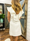 White Ruffle Back Detail Dress