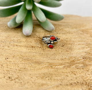 Red 2 Stone Leaf Ring 6