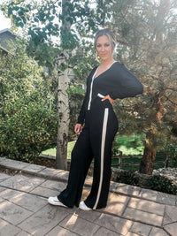 Wide Leg Track Pants with White Piping - Allure Boutique WY