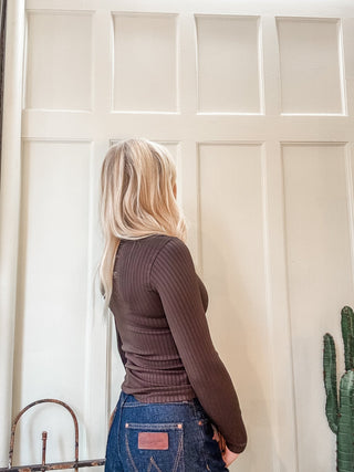 Wide Ribbed Square Neck Long Sleeve Top - Allure Boutique WY