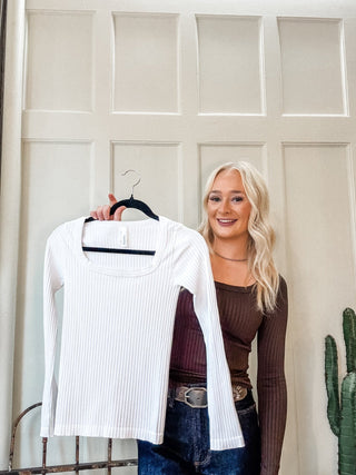 Wide Ribbed Square Neck Long Sleeve Top - Allure Boutique WY